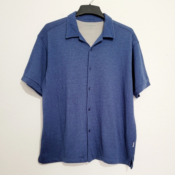 Cubavera Mens Blue Viscose Cotton Button Front Shirt Size Large *see Pic Hole* - Picture 1 of 8